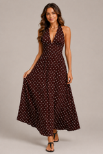Women’s Sleeveless Halter Neck Polka Dot Maxi Dress