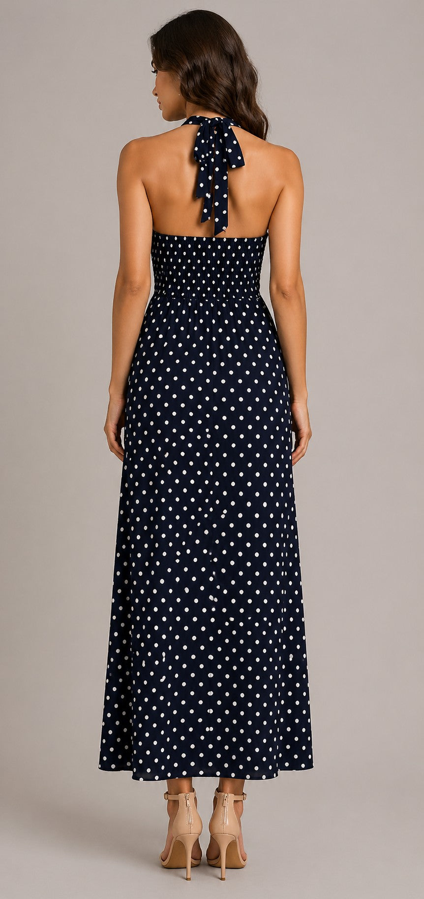 Women’s Sleeveless Halter Neck Polka Dot Maxi Dress