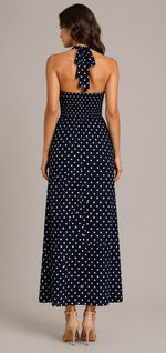 Women’s Sleeveless Halter Neck Polka Dot Maxi Dress