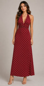 Women’s Sleeveless Halter Neck Polka Dot Maxi Dress