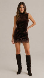 Women’s Sleeveless High Neck Lace Hem Mini Dress