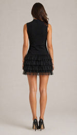 Women’s Sleeveless High Neck Layered Ruffle Mini Dress