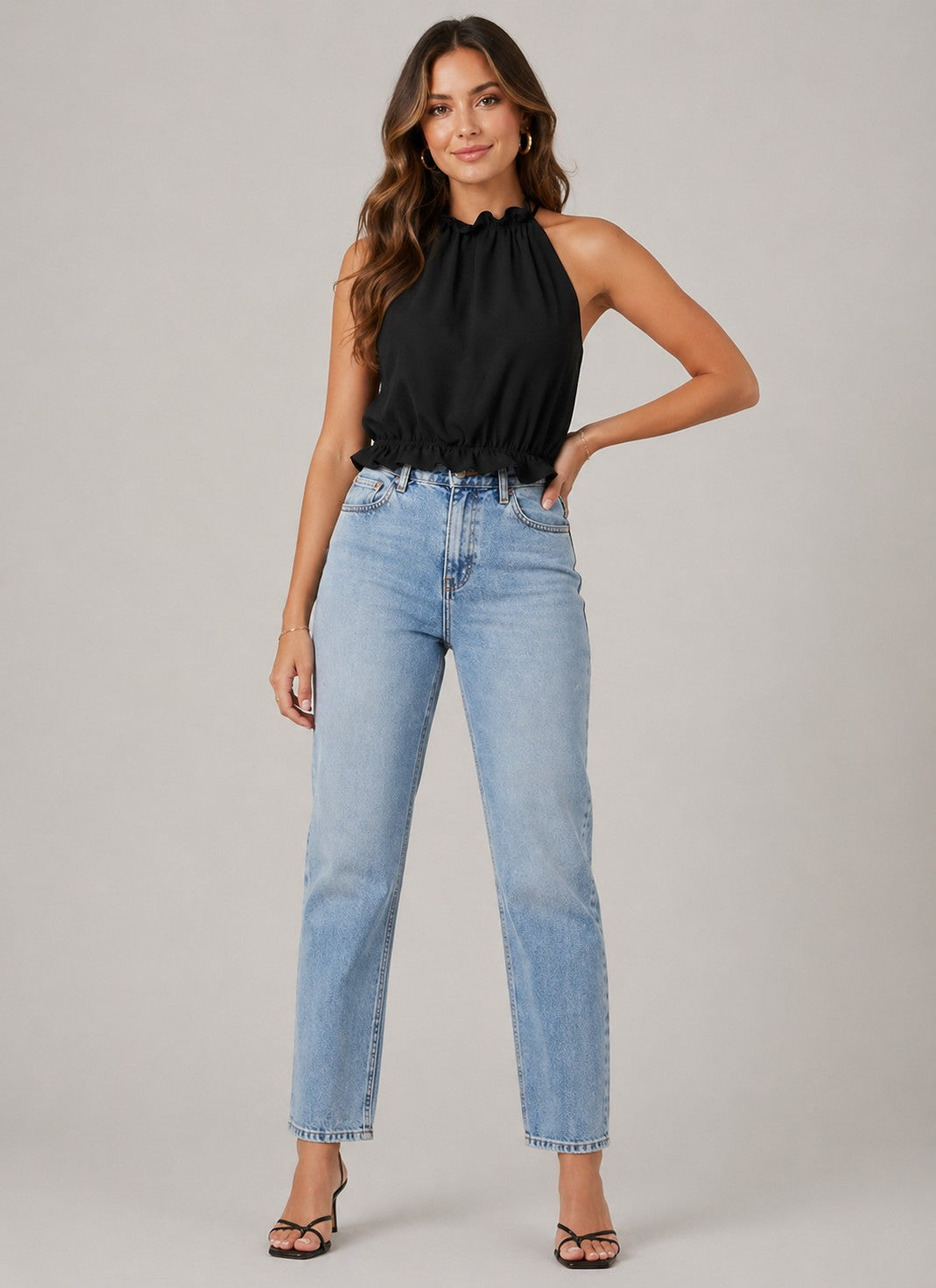 Women’s Sleeveless High Neck Ruffle Hem Top