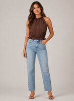 Women’s Sleeveless High Neck Ruffle Hem Top