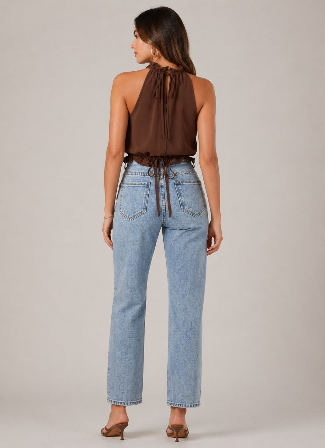 Women’s Sleeveless High Neck Ruffle Hem Top
