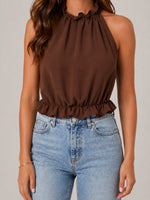 Women’s Sleeveless High Neck Ruffle Hem Top