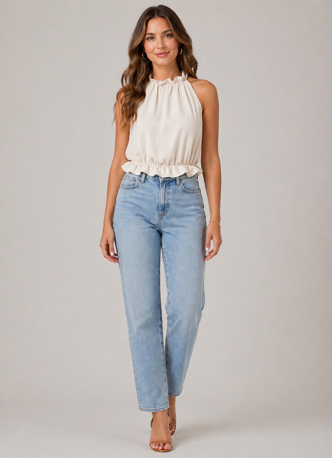 Women’s Sleeveless High Neck Ruffle Hem Top