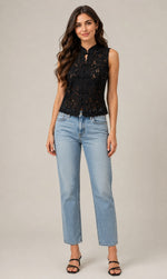 Women's Sleeveless Lace Mandarin Collar Top