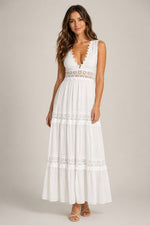 Women’s Sleeveless Lace Trim Tiered Maxi Dress