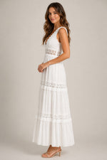 Women’s Sleeveless Lace Trim Tiered Maxi Dress