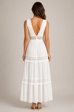 Women’s Sleeveless Lace Trim Tiered Maxi Dress