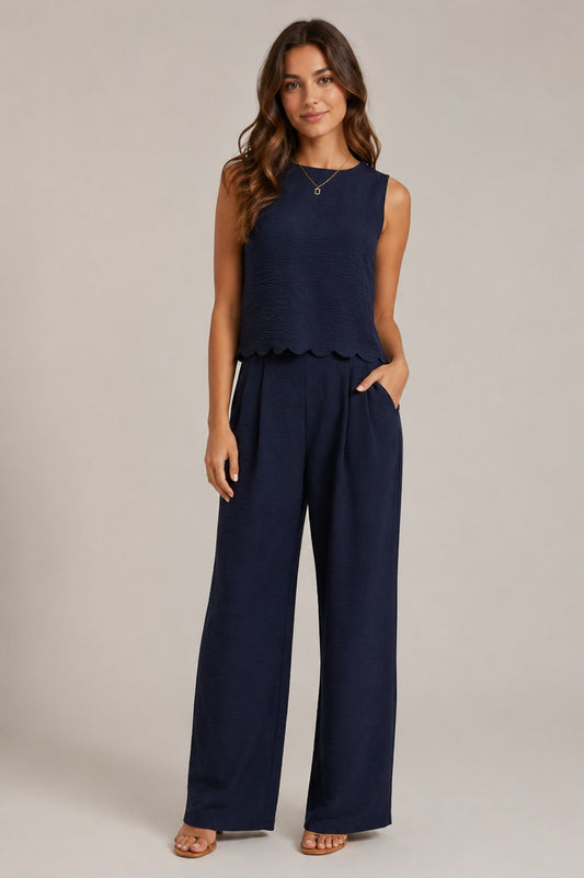 Women’s Sleeveless Round Neck Top Pants Set