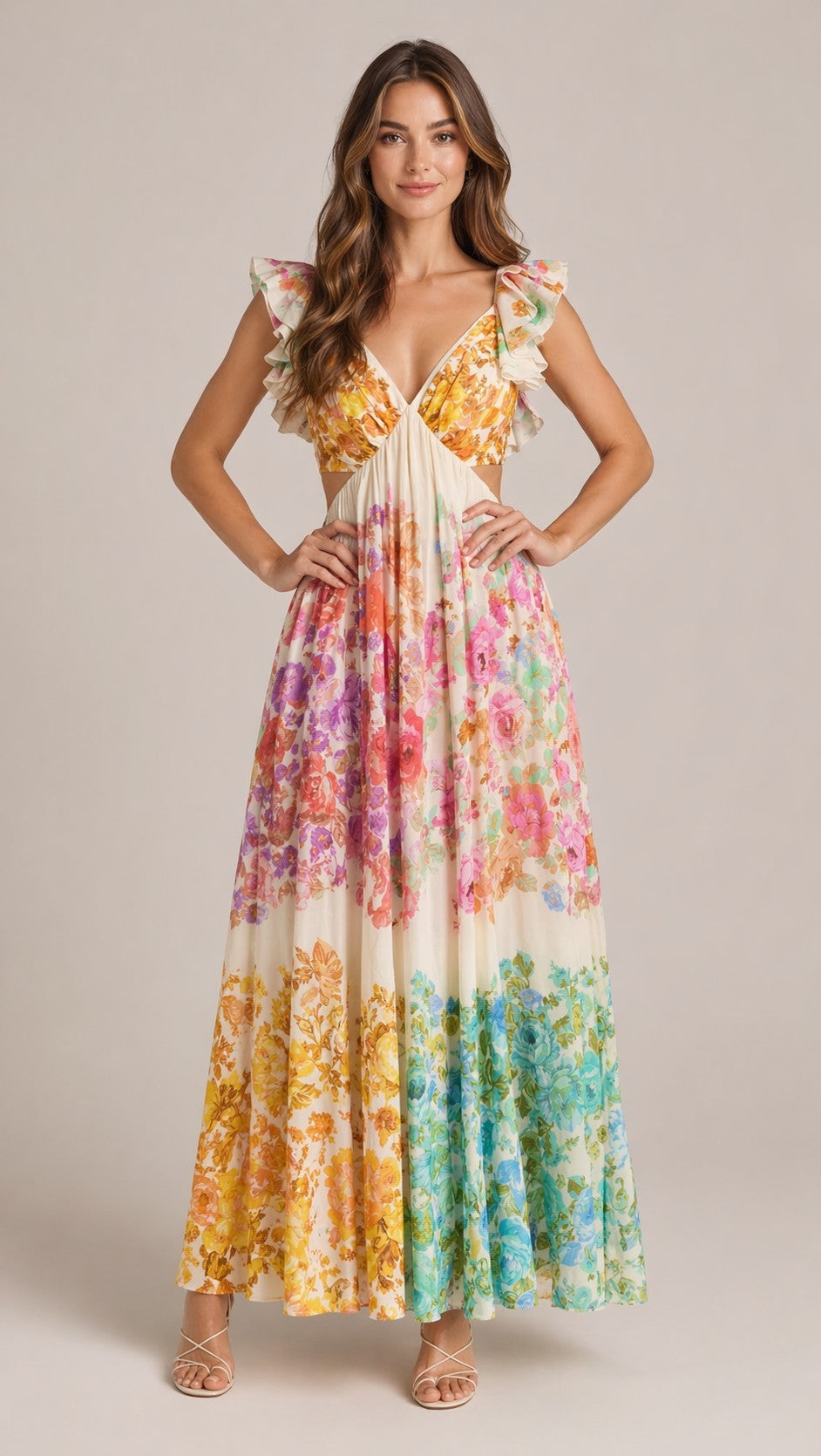 Women’s Sleeveless Ruffle Strap Maxi Dress