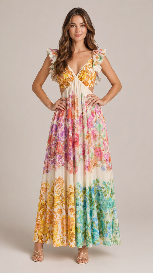 Women’s Sleeveless Ruffle Strap Maxi Dress
