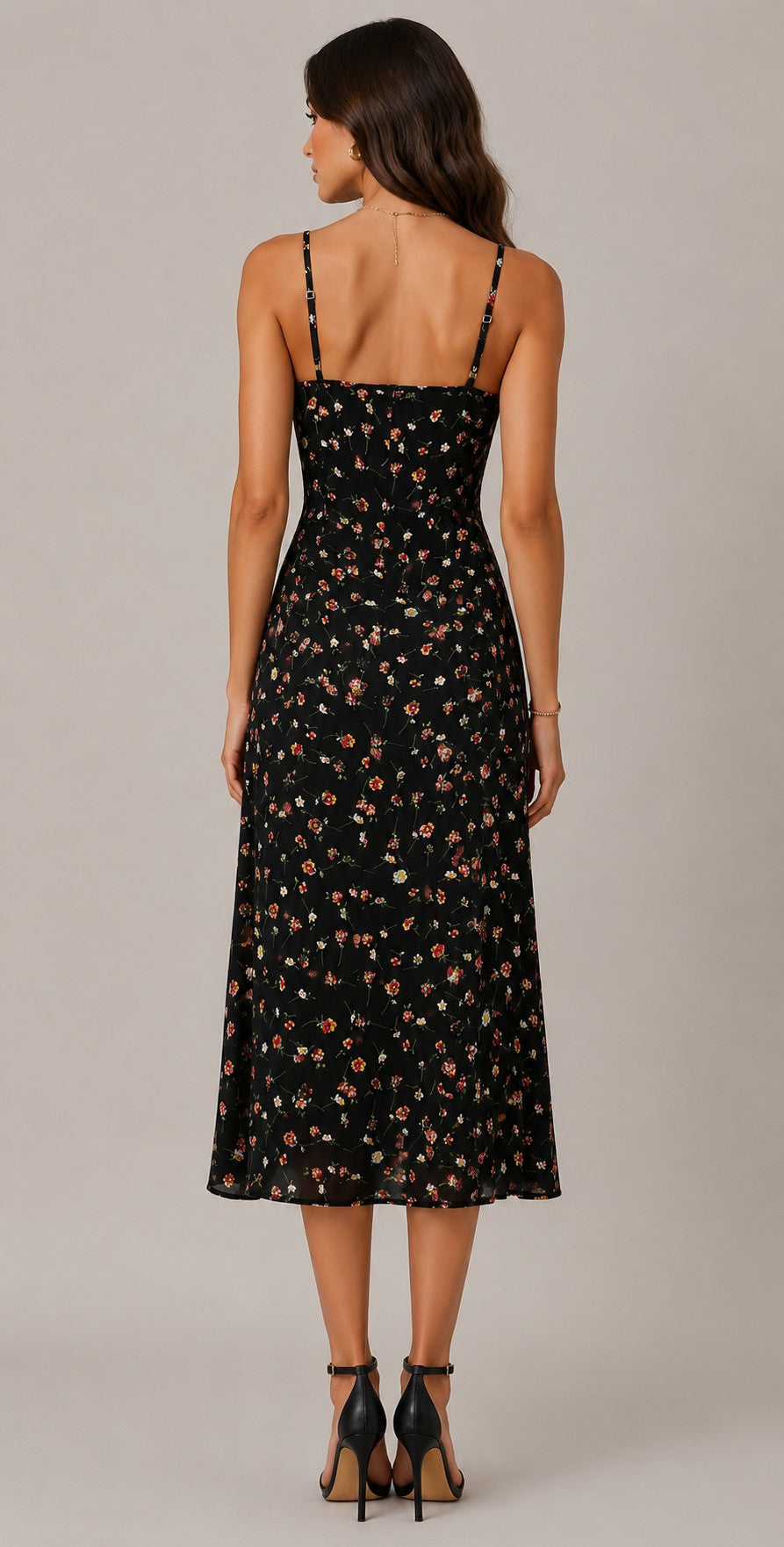 Women's Sleeveless Side Slit Floral Print Midi Dress