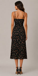 Women's Sleeveless Side Slit Floral Print Midi Dress