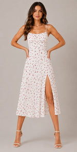 Women's Sleeveless Side Slit Floral Print Midi Dress