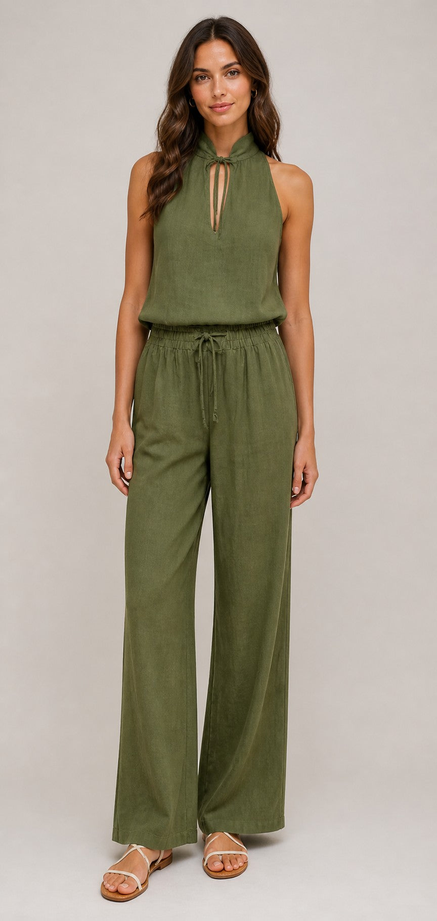 Women’s Sleeveless Cotton-Linen Two-Piece Set