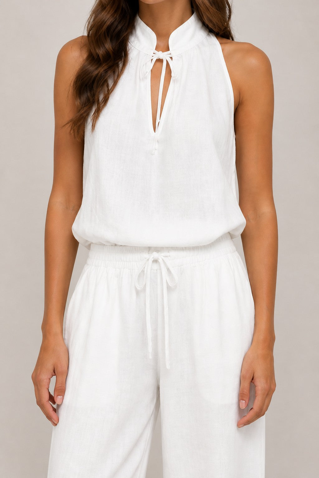 Women’s Sleeveless Cotton-Linen Two-Piece Set