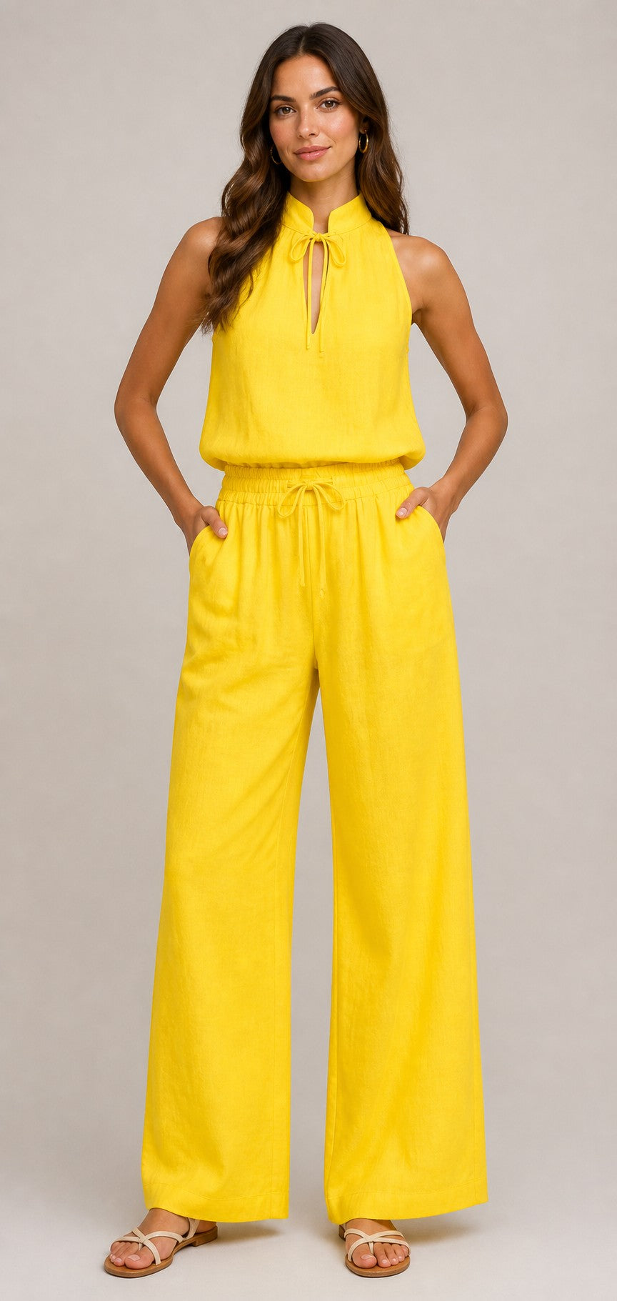 Women’s Sleeveless Cotton-Linen Two-Piece Set