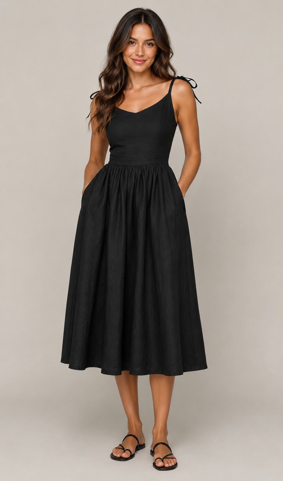 Women's Sleeveless Tie Shoulder Midi Dress