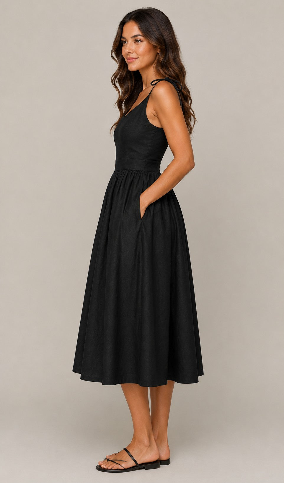 Women's Sleeveless Tie Shoulder Midi Dress