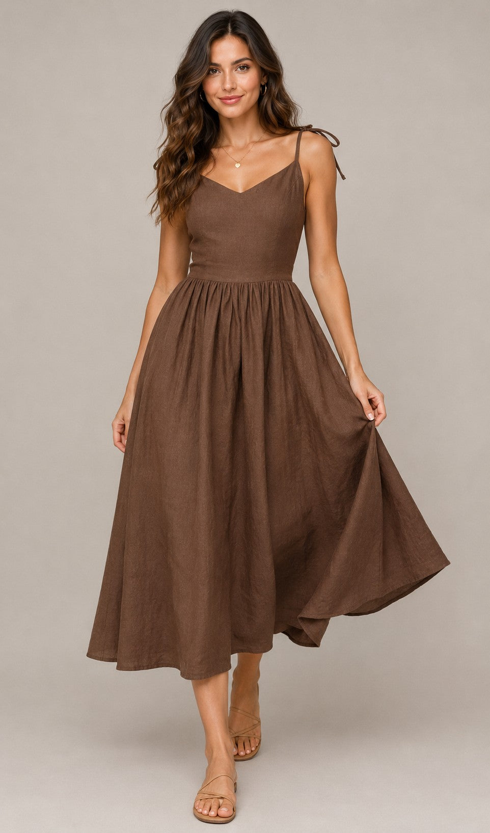 Women's Sleeveless Tie Shoulder Midi Dress