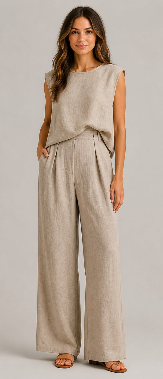 Women's Sleeveless Cotton-Linen Set