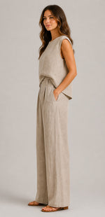 Women's Sleeveless Cotton-Linen Set