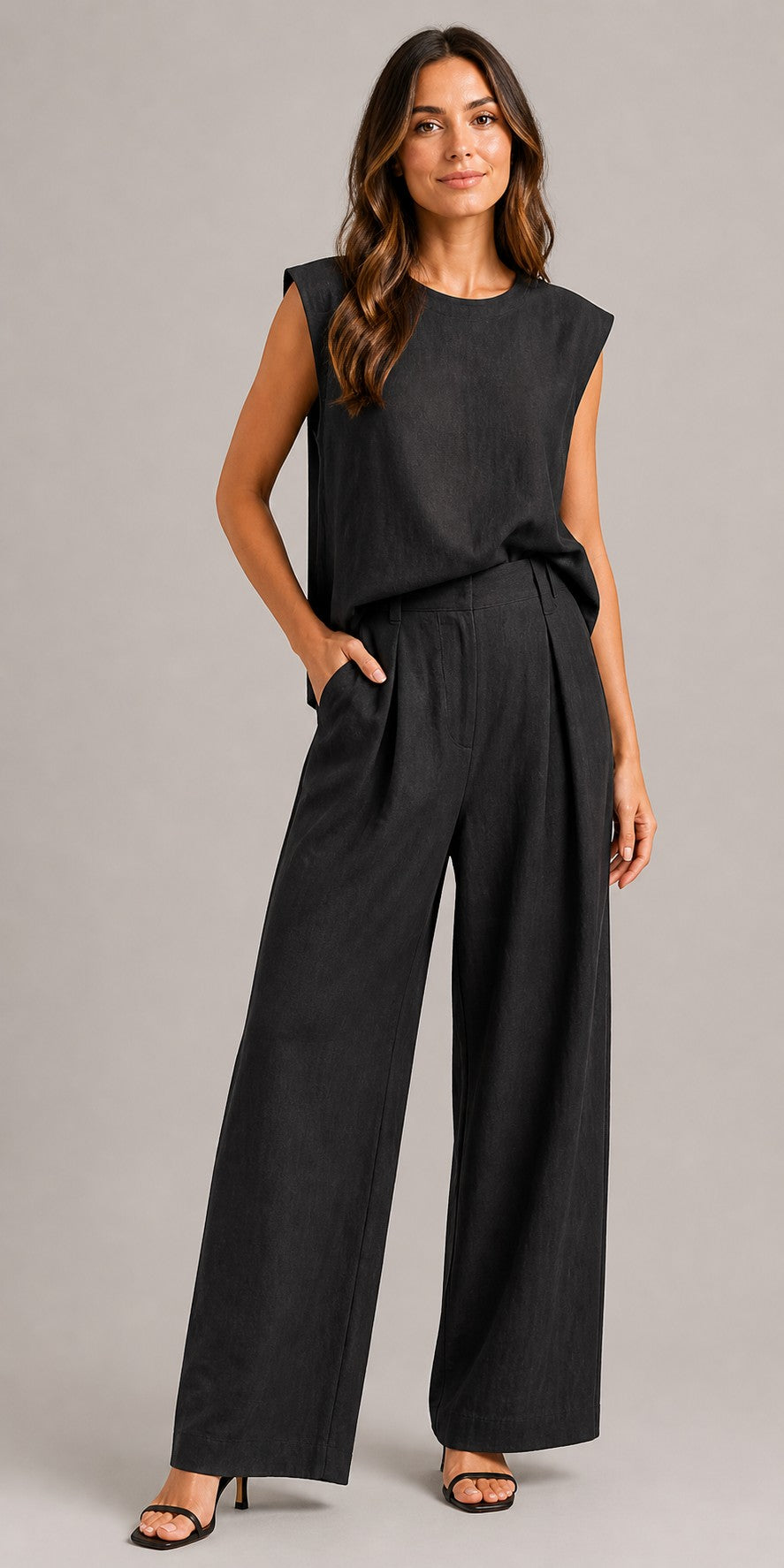 Women's Sleeveless Cotton-Linen Set