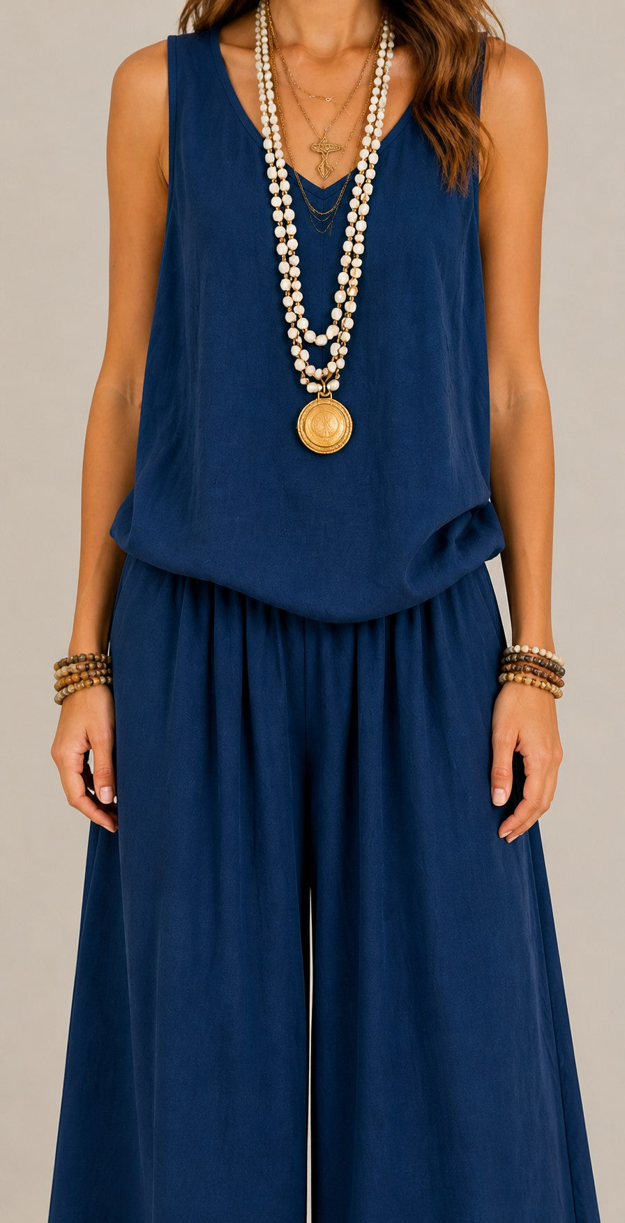 Women's Sleeveless Top Wide-Leg Cotton-Linen Set
