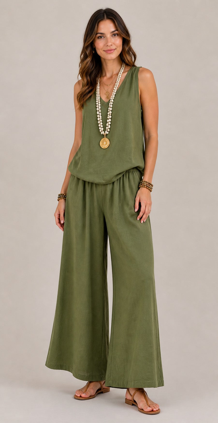 Women's Sleeveless Top Wide-Leg Cotton-Linen Set