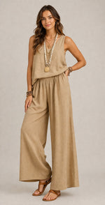 Women's Sleeveless Top Wide-Leg Cotton-Linen Set