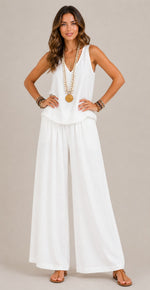 Women's Sleeveless Top Wide-Leg Cotton-Linen Set