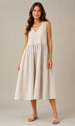 Women's Sleeveless V-Neck Button Front Midi Dress