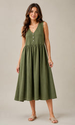 Women's Sleeveless V-Neck Button Front Midi Dress