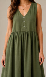 Women's Sleeveless V-Neck Button Front Midi Dress