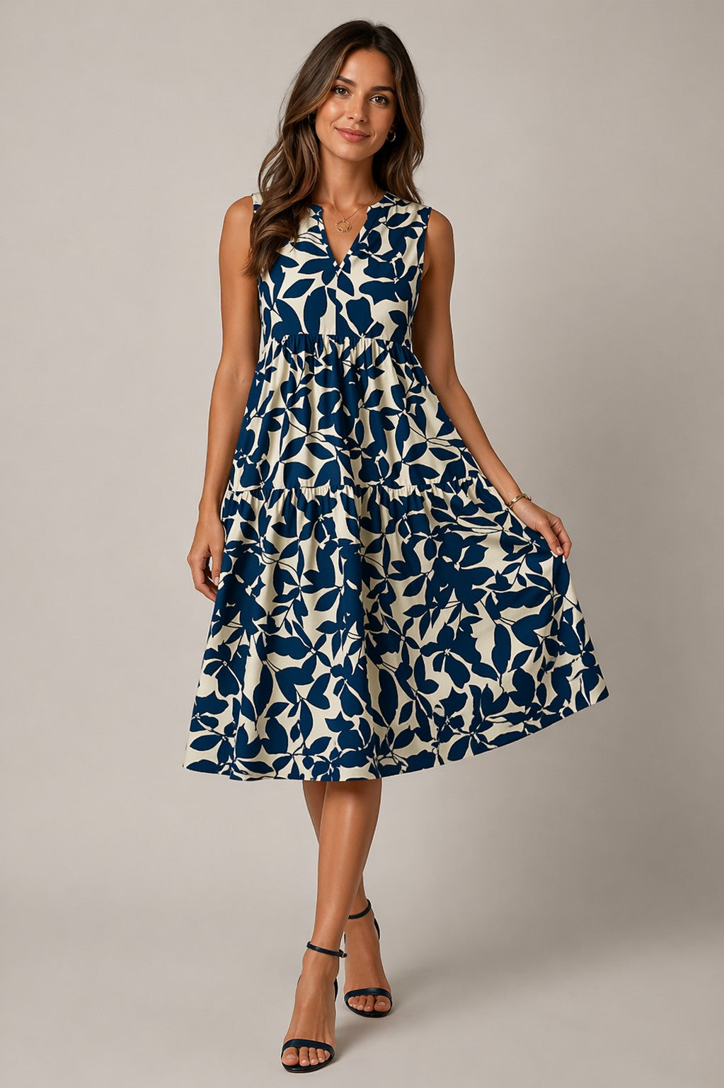 Women’s Sleeveless V-Neck Floral Midi Dress