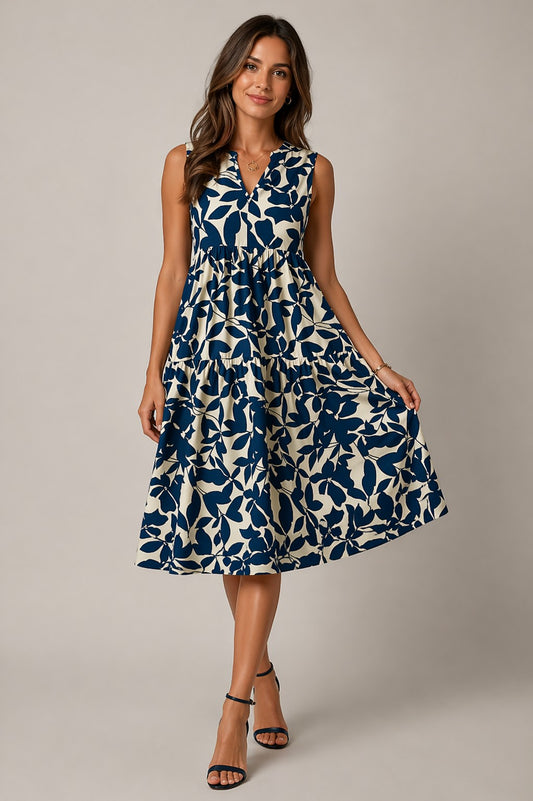 Women’s Sleeveless V-Neck Floral Midi Dress