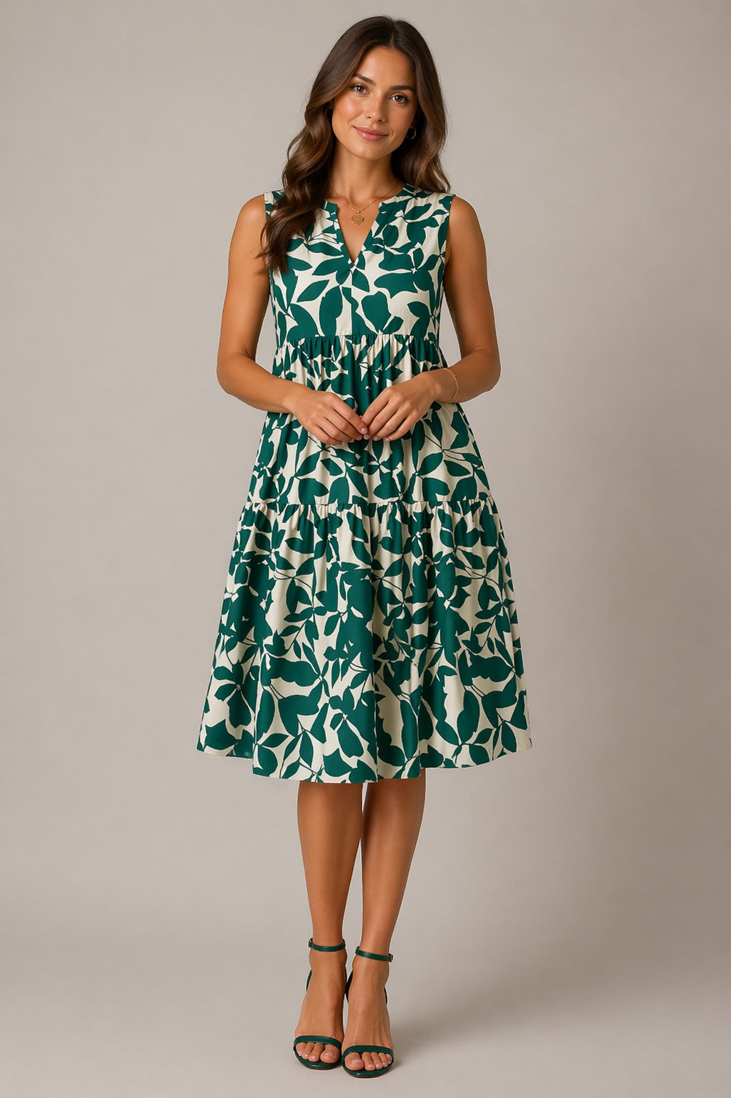 Women’s Sleeveless V-Neck Floral Midi Dress