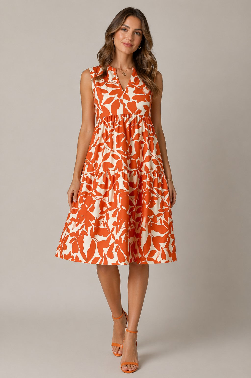 Women’s Sleeveless V-Neck Floral Midi Dress