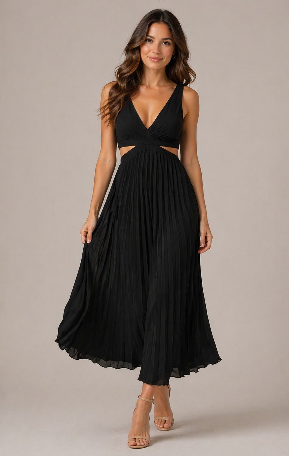 Women’s Sleeveless V-Neck Pleated Maxi Dress