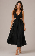 Women’s Sleeveless V-Neck Pleated Maxi Dress