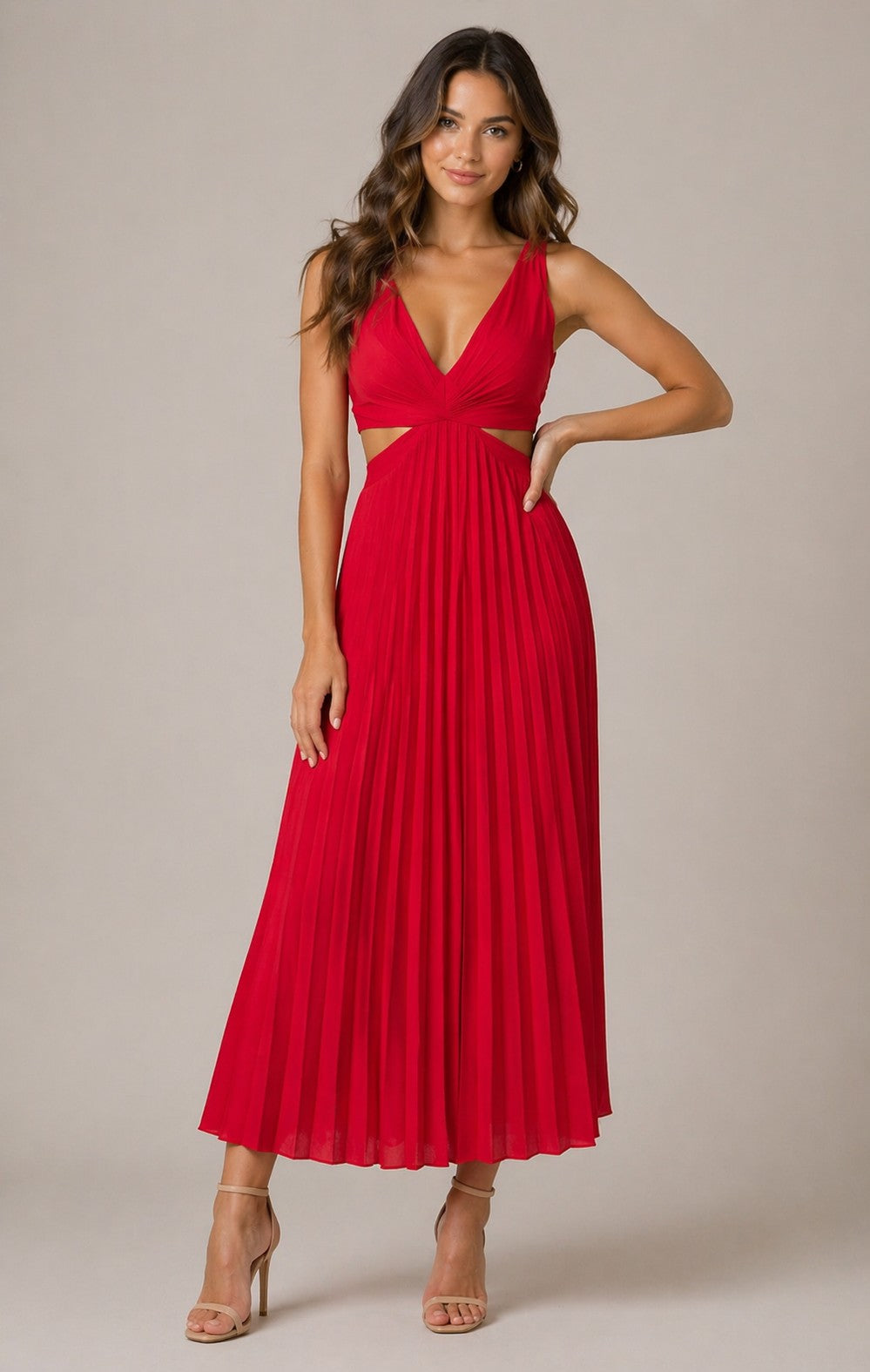 Women’s Sleeveless V-Neck Pleated Maxi Dress