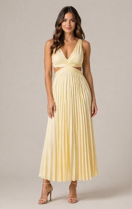 Women’s Sleeveless V-Neck Pleated Maxi Dress