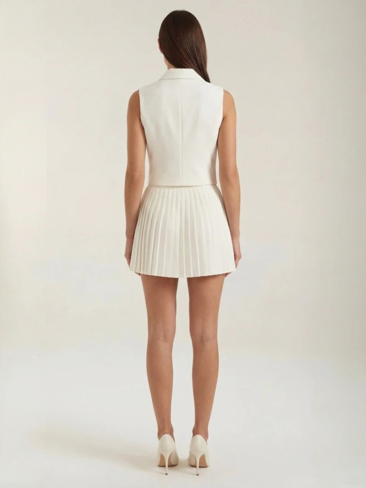 Women's Sleeveless Vest Pleated Skirt Set