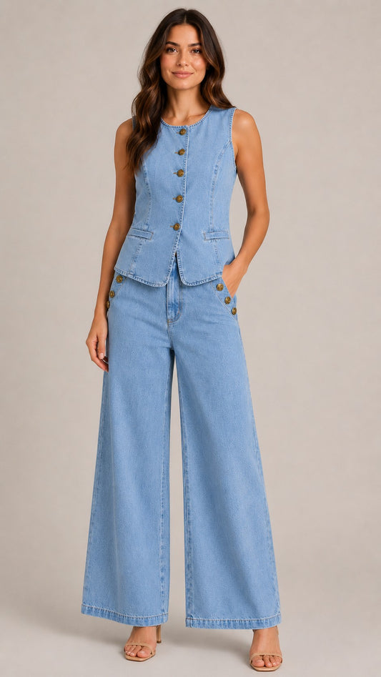 Women's Sleeveless Vest Wide-Leg Pants Set