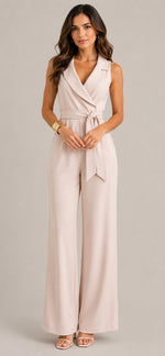 Women's Sleeveless Waist Belt Wide Leg Jumpsuit