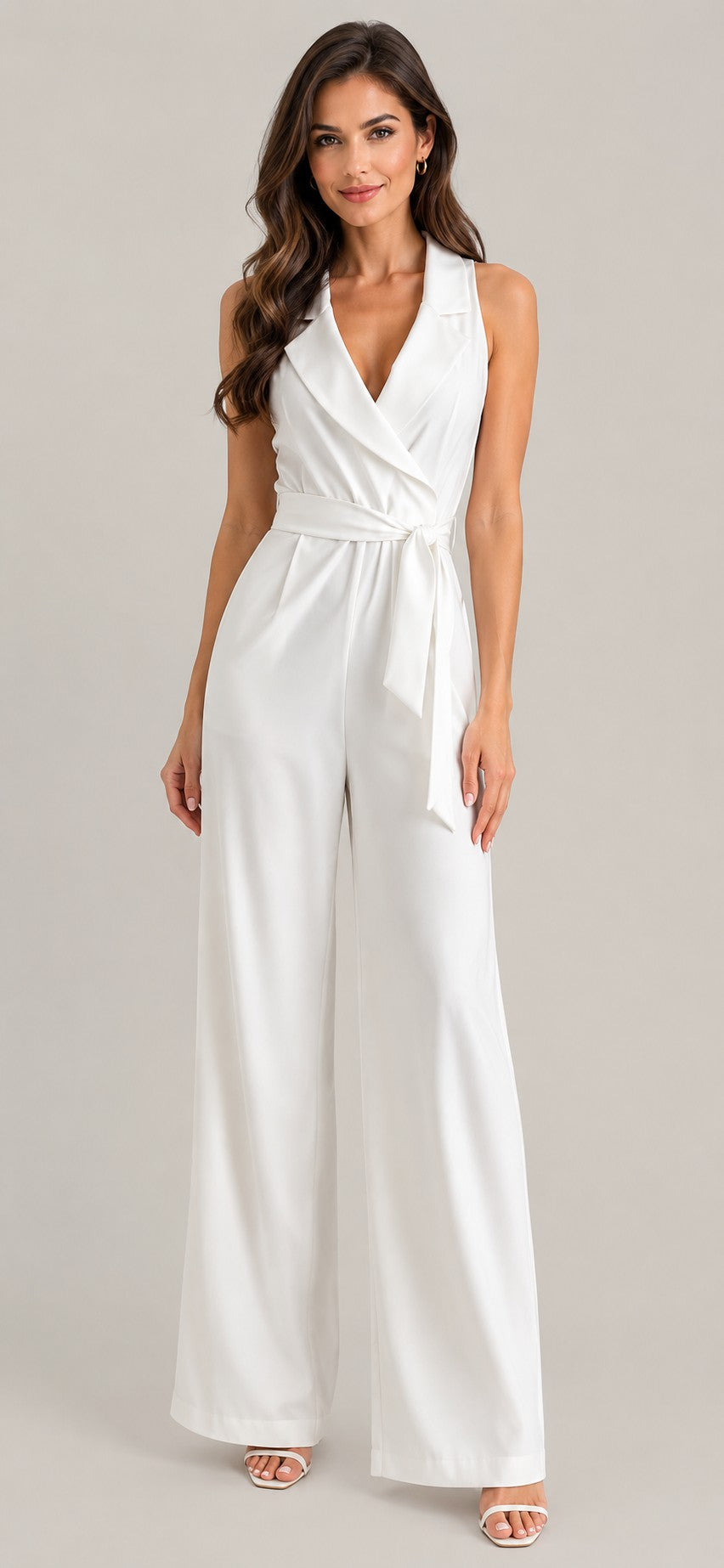 Women's Sleeveless Waist Belt Wide Leg Jumpsuit