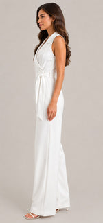 Women's Sleeveless Waist Belt Wide Leg Jumpsuit